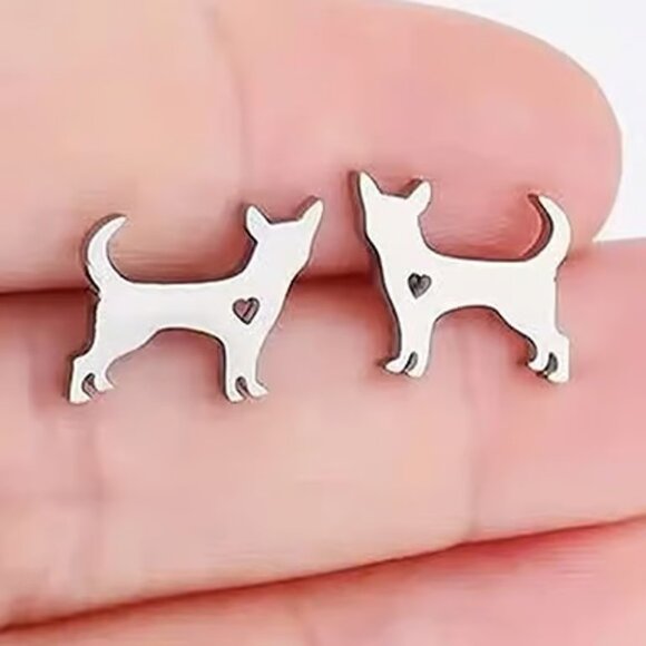 Silver Stainless Steel DOG Puppy Stud Earrings - Picture 3 of 3